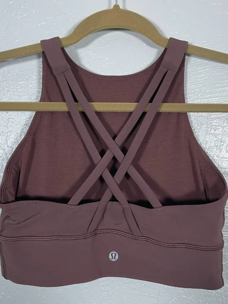 Lululemon Women 6 Mauve Pink Energy Bra High Neck Long Line Athleisure Workout