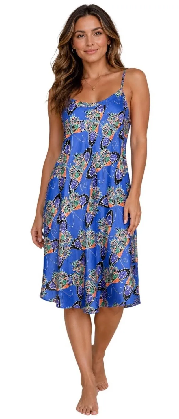 Cabernet Butterfly Print Satin Chemise Nightgown NWT Size L Blue Size L