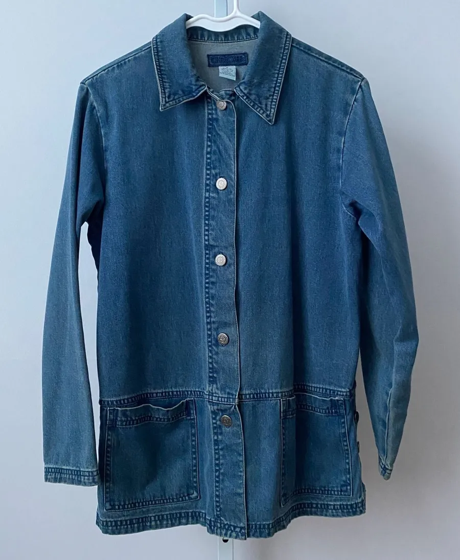 Cherokee Cotton Relaxed Lagenlook Denim Chore Shacket S Blue