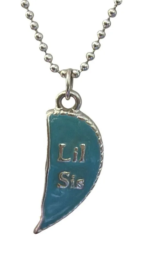 Claires Lil Sis Silver Tone Necklace Turquoise Enamel Sorority Magnetic Adj 19"