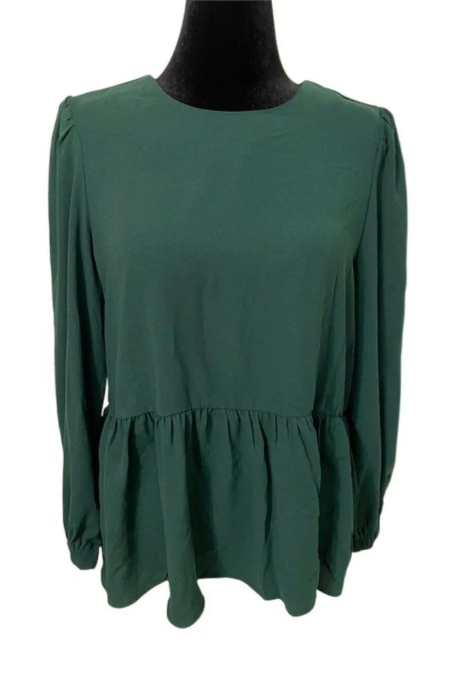 Tuckernuck Pomander Place Carlotta Hunter Green Peplum Top Large Long Sleeves