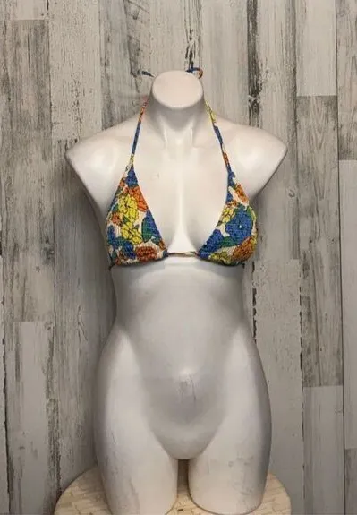 Multicolor Floral Triangle Bikini Top – Size Medium Green