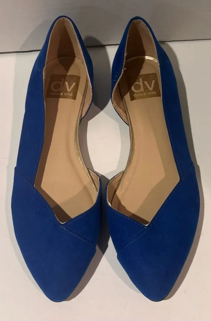 DV Dolce Vita Cobalt Blue Suede Rounded Toe Cut Out Ballet Flats Shoes Size 6.5