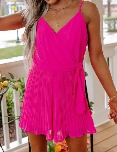 NWT SHE + Sky hot pink COMPLETE AWE PLEATED ROMPER boutique size small