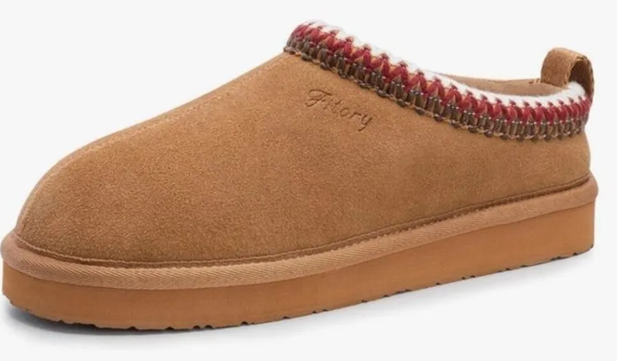 Fitory Women's Suede Leather Flat Short Casual Mini Slipper Boot, Sz 10 Brown