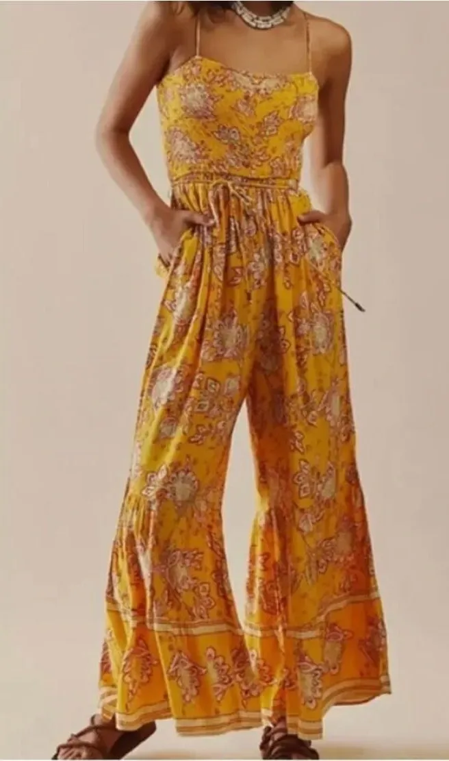 Free People Women's Little Of Your Love Jumpsuit in Marigold Combo Size Small