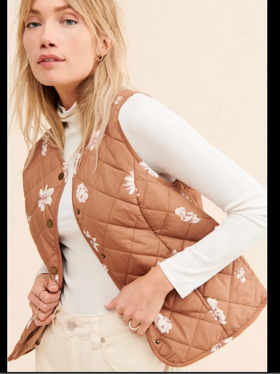 Current Air x Anthropologie Sz M Floral Quilted Vest