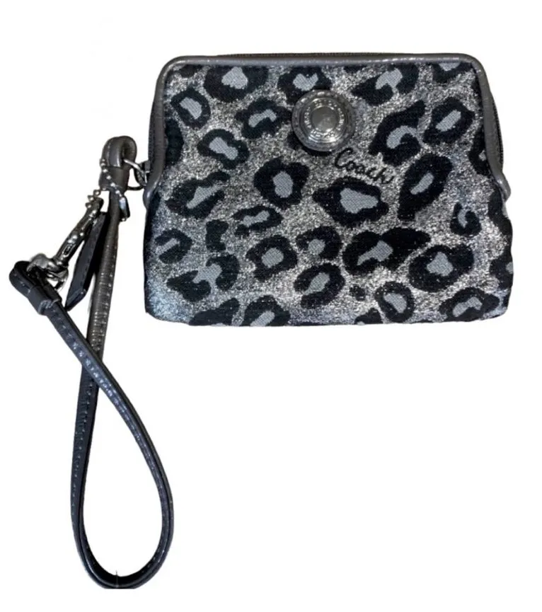 COACH SILVER & GRAY OCELOT PRINT WALLET/WRISTLET