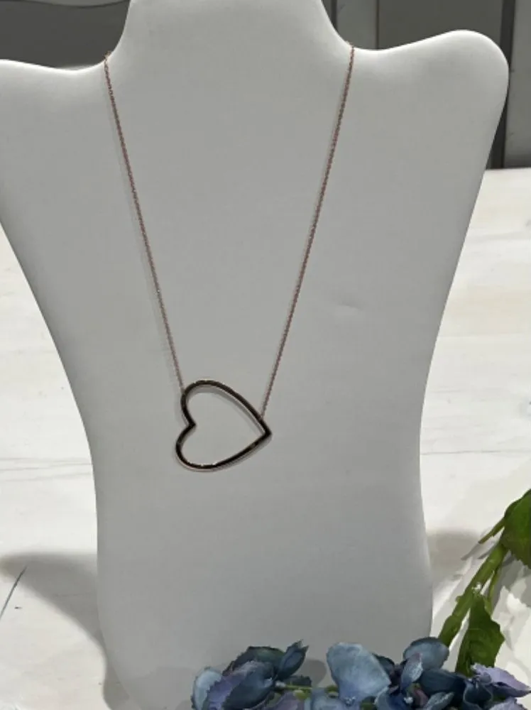 Heart Pendant Necklace Rose Gold Tone Delicate Chain Minimalist Style