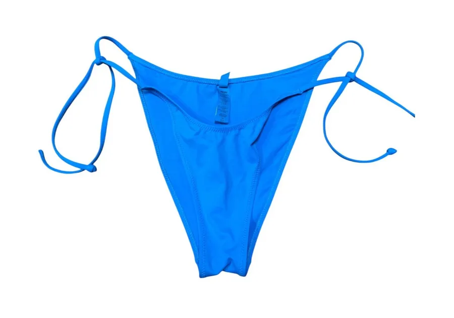SKIMS Swim Side Tie Bikini Bottom Cyan Blue Medium Low Rise High Cut Leg M