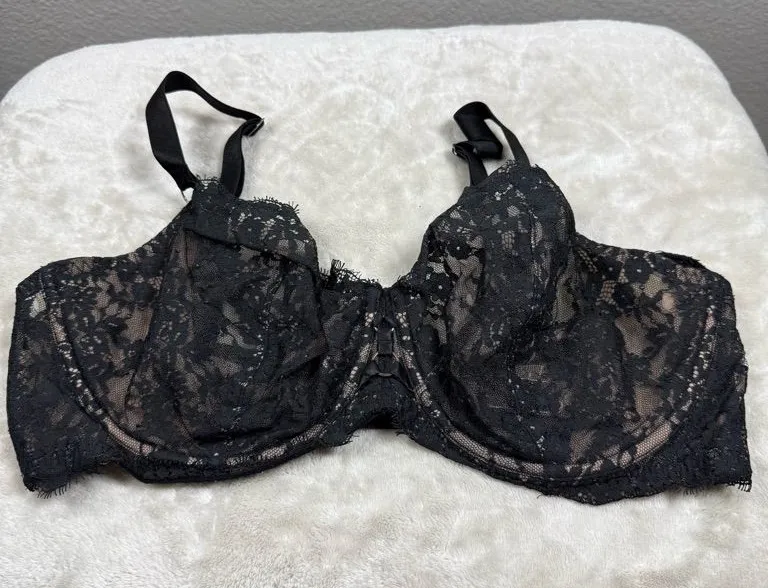 Victoria's Secret Black Lace unlined Underwire Bra SZ:38DD