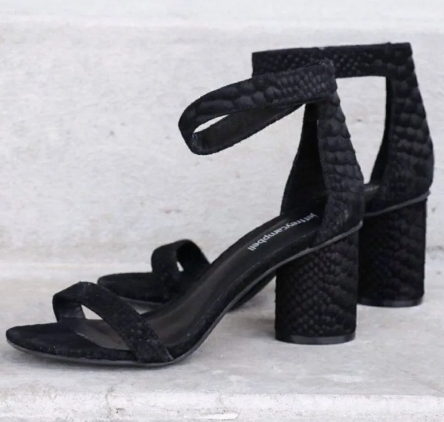 Jeffrey Campbell Laura Block Heel Ankle Strap Open Toe Heels Sandals Black 6.5