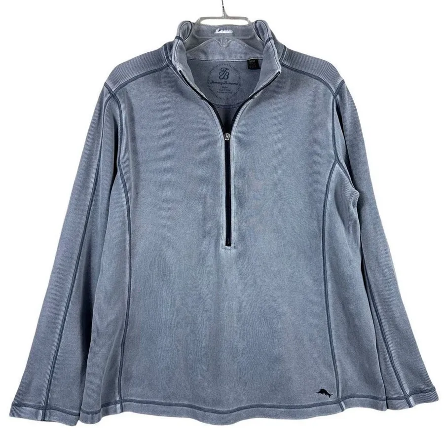 Tommy Bahama 100% Cotton Grey/Blue Half Zipup Sports Sweater Women’s Size M