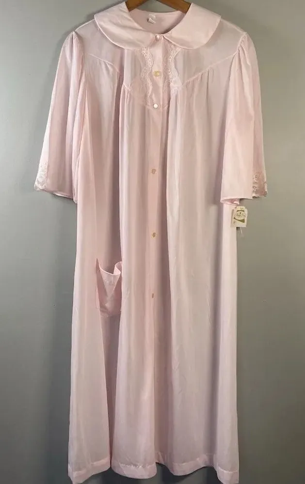 Vintage Nancy King Lingerie Nightgown Size M Pink Nylon satin Lace Sleepwear Size M