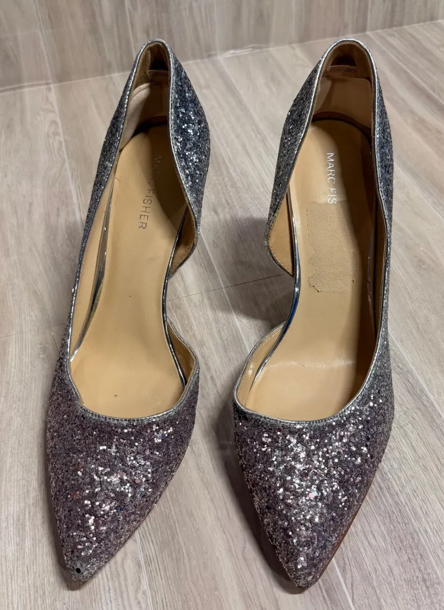 Marc Fisher Zala Silver Glitter Ombre d'Orsay Pointed Toe Stiletto Pumps Sz 10M