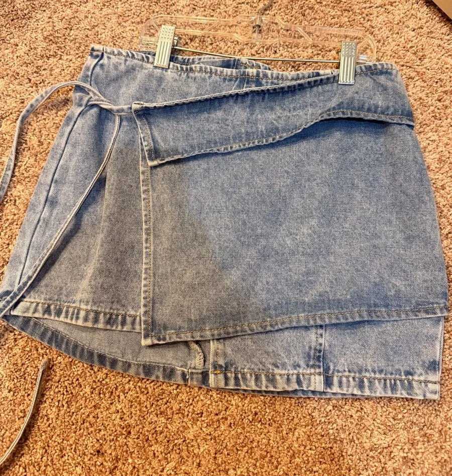 Women's Light Blue Denim Wrap Skirt