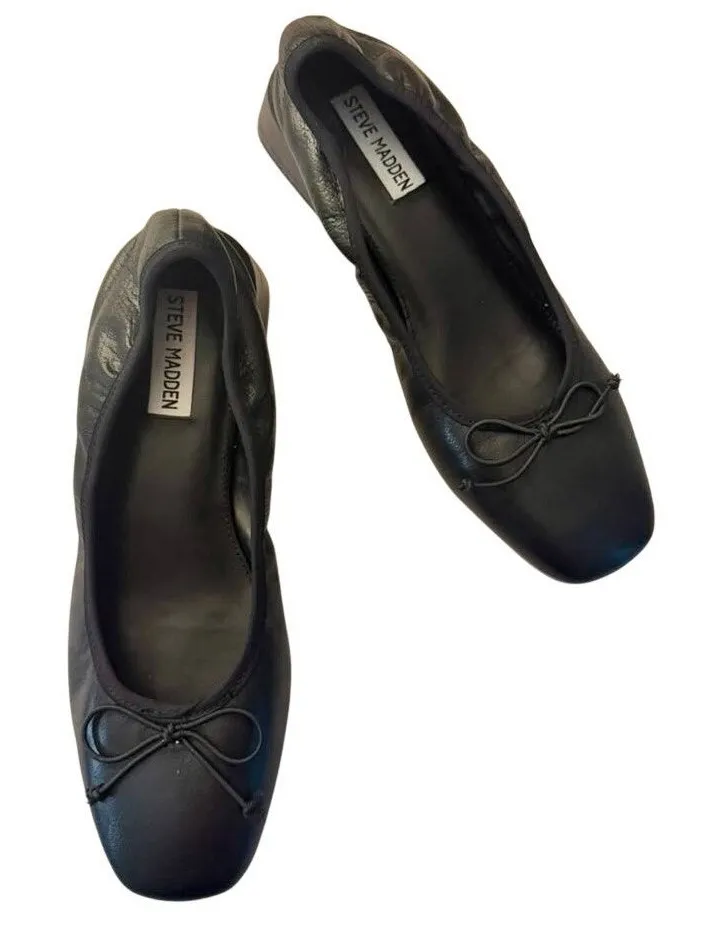 Steve Madden Women's Priscilla Block-Heel Bow Flats in Black sz. 7.5