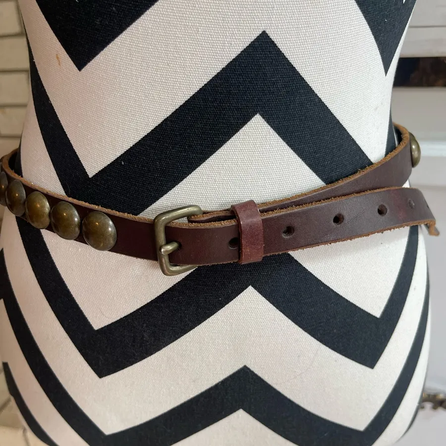 Vtg Y2K Gap Brown Genuine Leather Belt Studded Women Medium Boho Southwestern