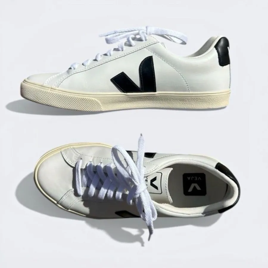 Veja Esplar Leather Sneakers White Black Low Top Lace Up Women’s Size 6 Minimal