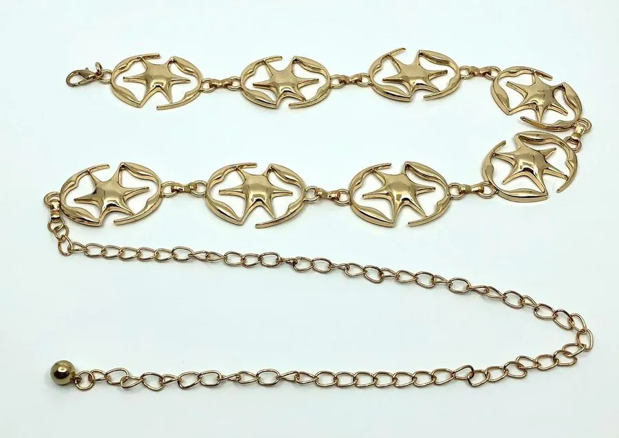 Y2K Celestial Liquid Gold Starburst Chain Belt, Fits 23.5–42.5 Inches, X7GA1218