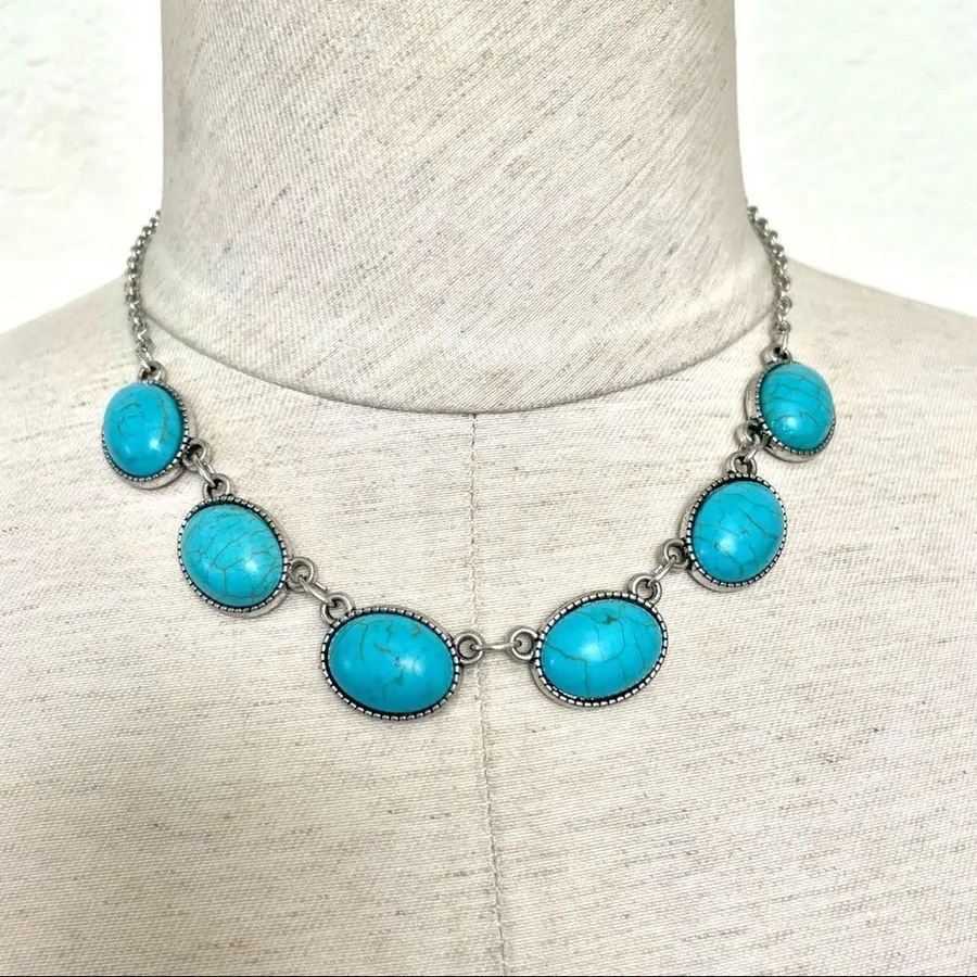 Turquoise and silver tone necklace