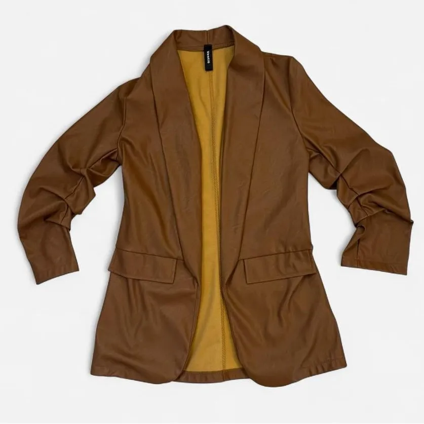 Venti 6 Caramel Faux Leather Blazer Jacket Size Small Casual Boho Festival Brown