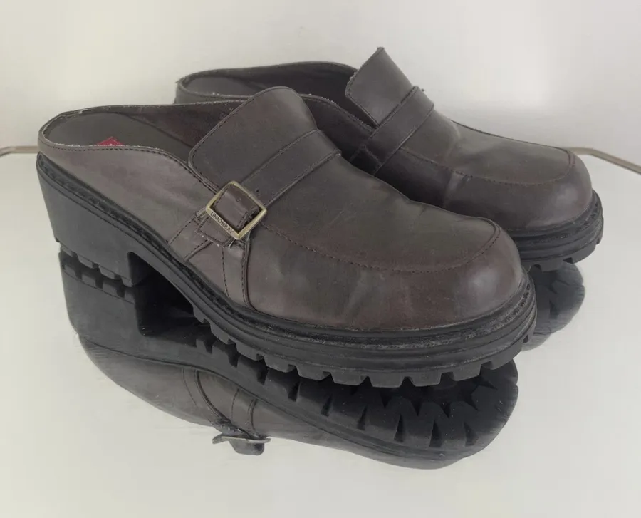 UNIONBAY Vintage 90s Y2K Brown Faux Leather Platform Chunky Heel Slip On Loafers