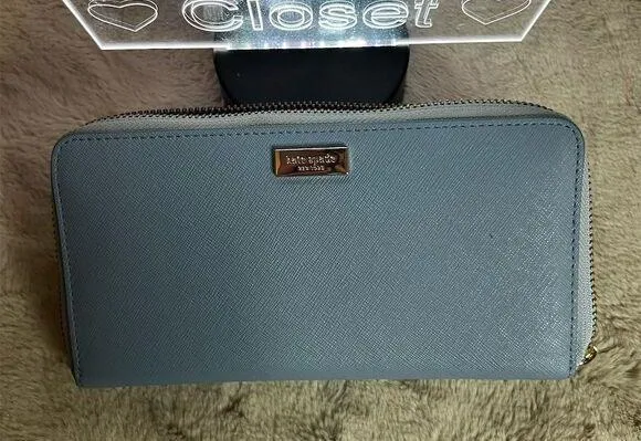 Kate Spade Women's Gray Zip-Around Wallet Genuine Leather Logo