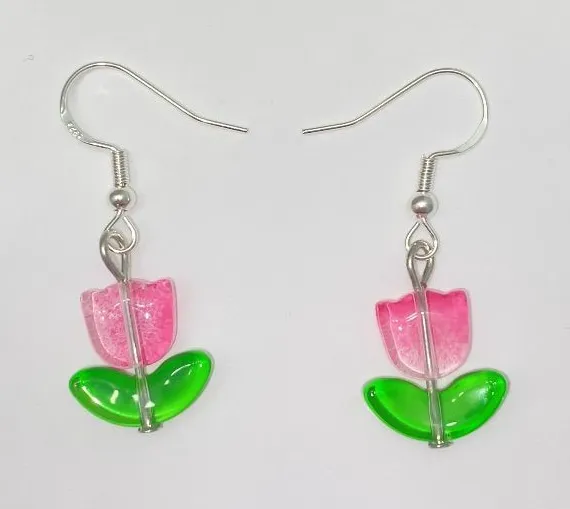 Pink Glass Tulip Earrings 🌷🩷