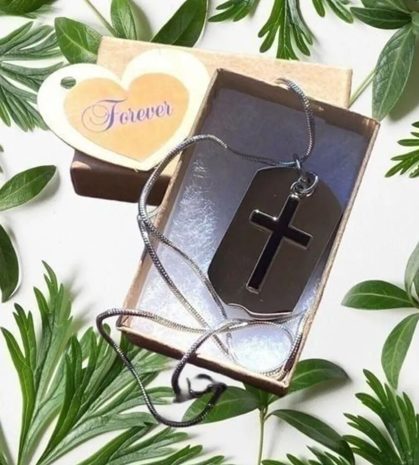 Dog Tag Cross urn cremation necklace