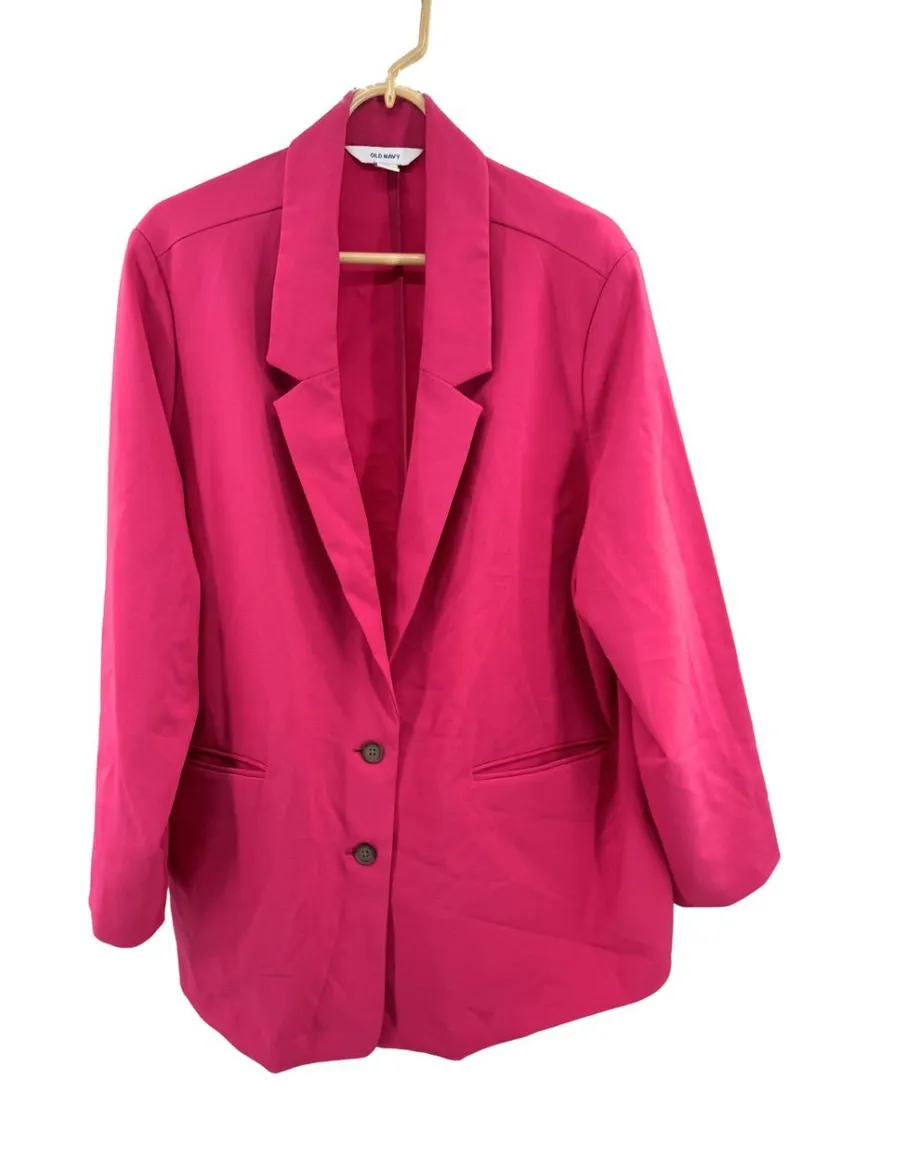 Old Navy Fushcia Blazer double button Jacket work office 2X plus casual modern
