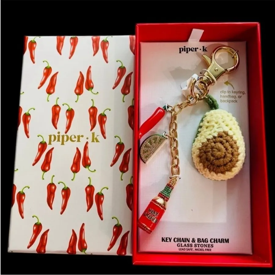 Piper K Knit Avocado Multi Charm Keychain Bag Purse Southwestern NWT