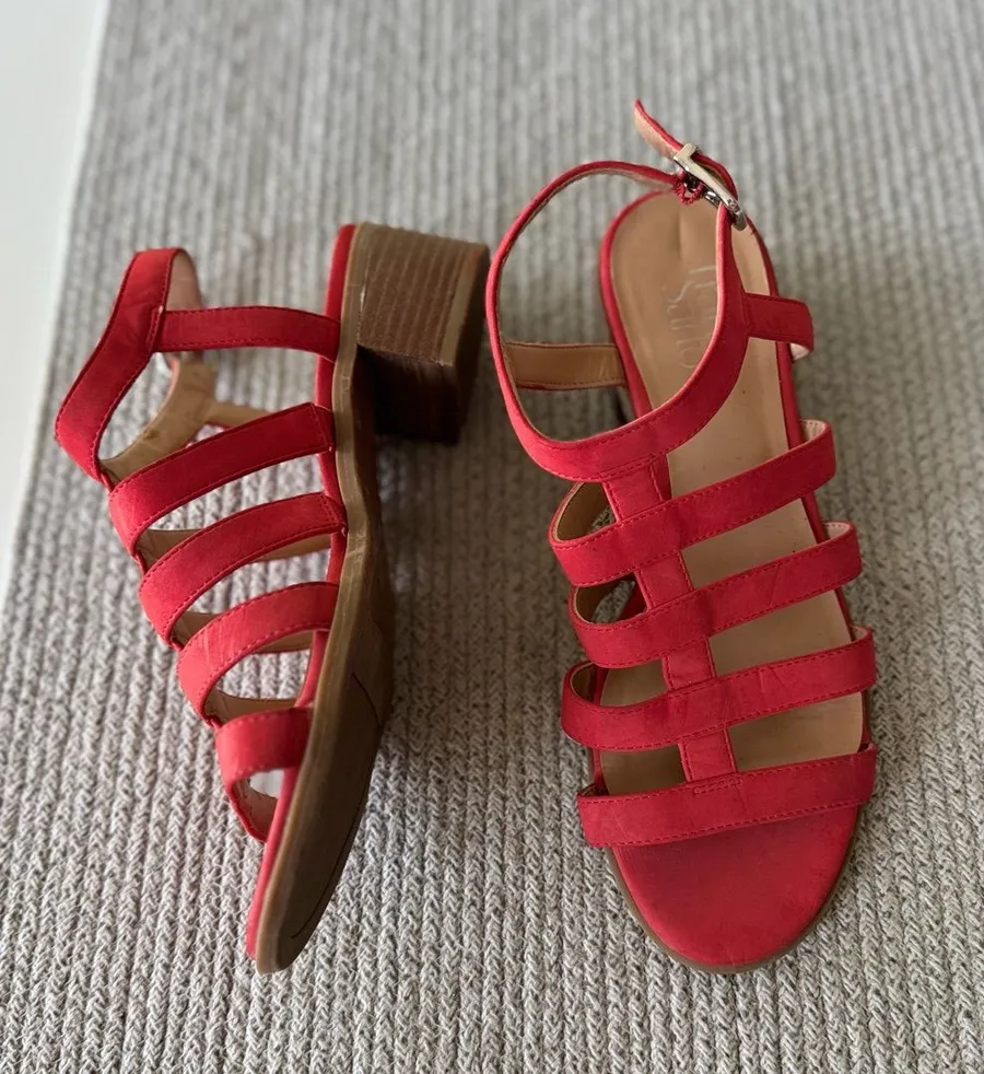 Franco Sarto Olga Red Multi-Strap Block Heel Sandals Size 8