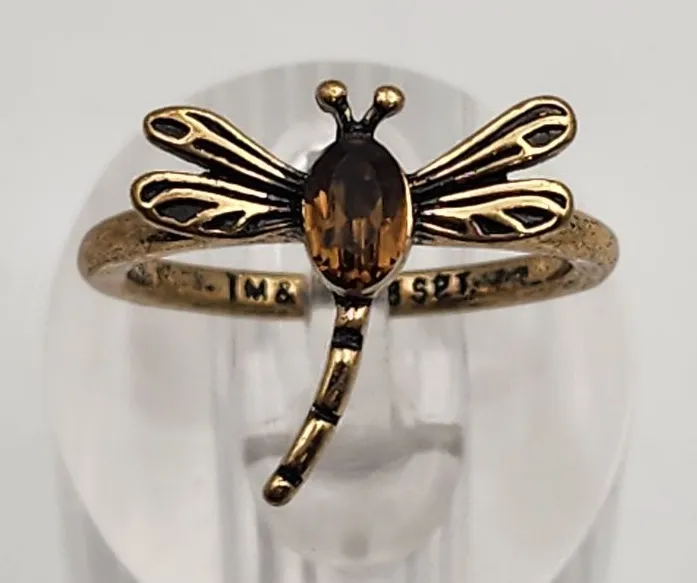 Brass Tone Dragonfly Ring (7) Gold