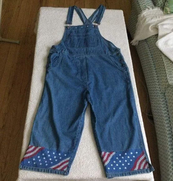 Vintage 90s Agapo Bib Capri Overalls Embroidered Flag