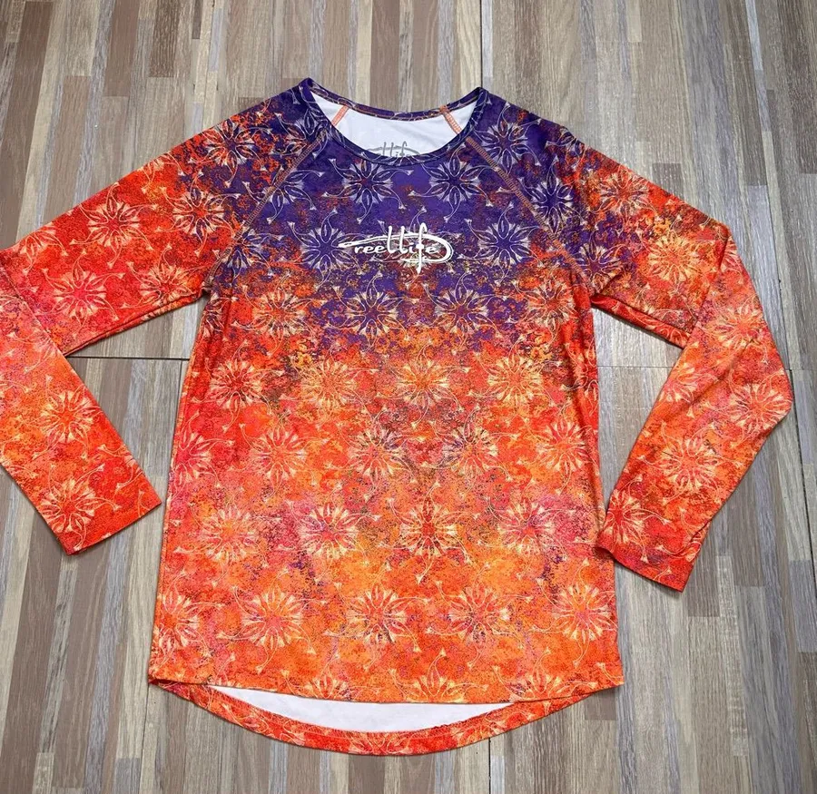 Reel Life Women's Sun Ray Defender Long Sleeve UV FishingShirt Medium Orange
