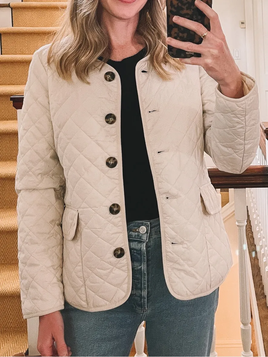 J. Crew Quilted Lightweight Lady Jacket in Cream Size 4