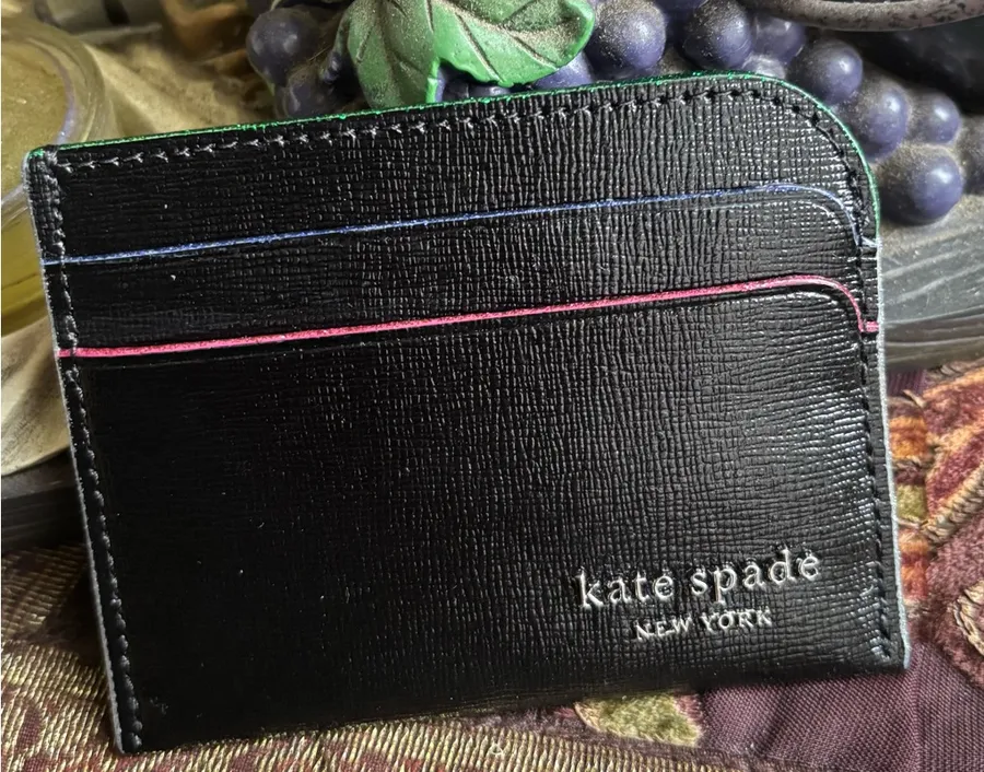 Authentic Kate Spade cross grain leather shimmery multicoloured trim Card Holder