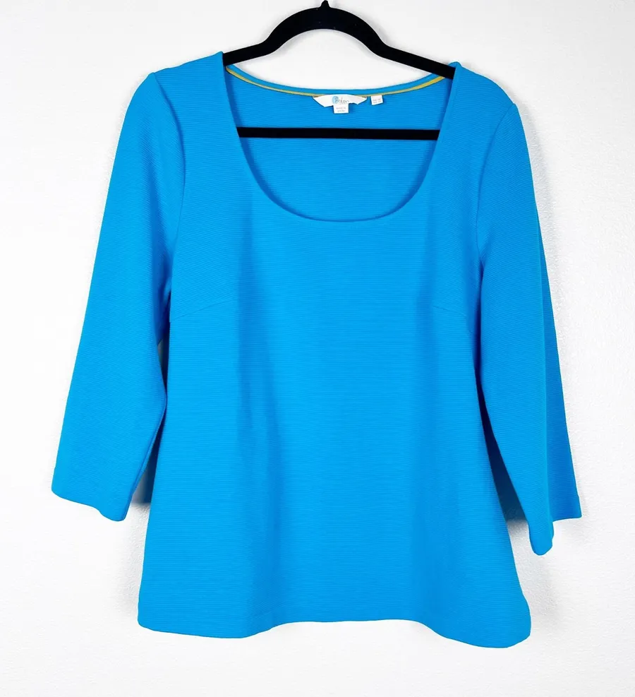 Boden Women's 3/4 Sleeve Scoop Neck Blouse Blue Sz 12