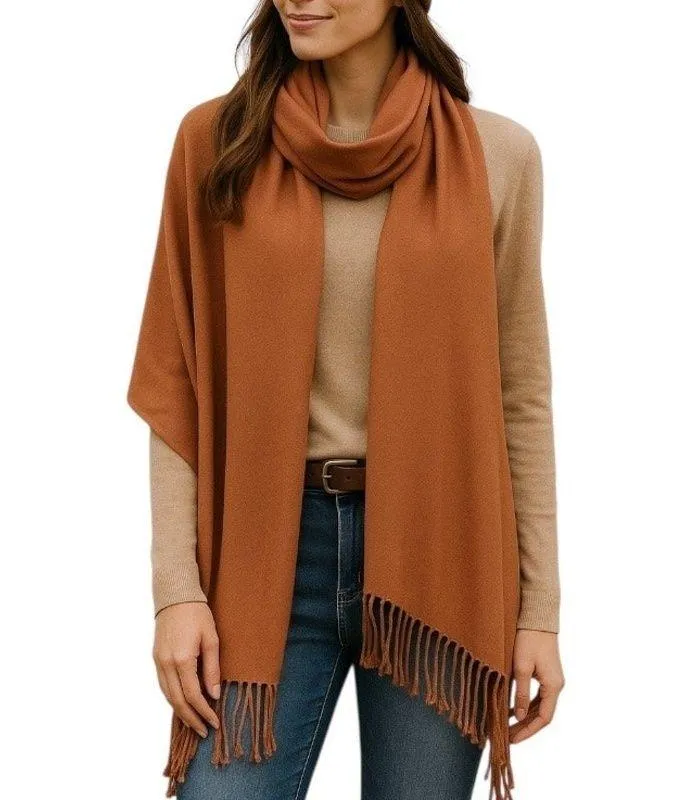Women’s Bundle 3 Oblong Scarfs Solid Neutral Color Fringe Tan Orange Brown Tan