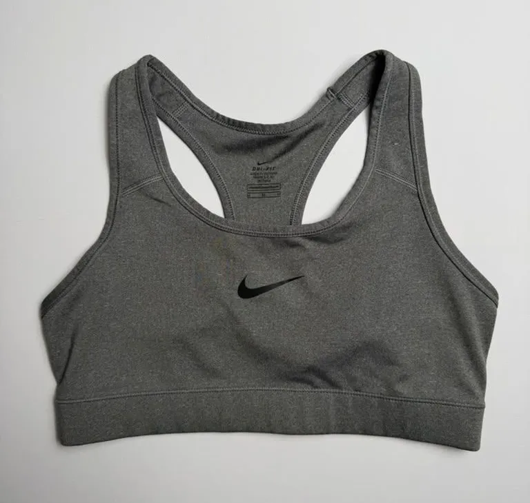 Nike Women's Gray Center Swoosh Racerback Dri-Fit Sports Bra Size M