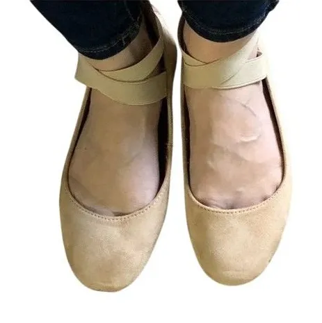 ANNA Beige Faux Suede Ballet Flats Criss Cross Ankle Strap Back Zip Shoes 6.5 Tan