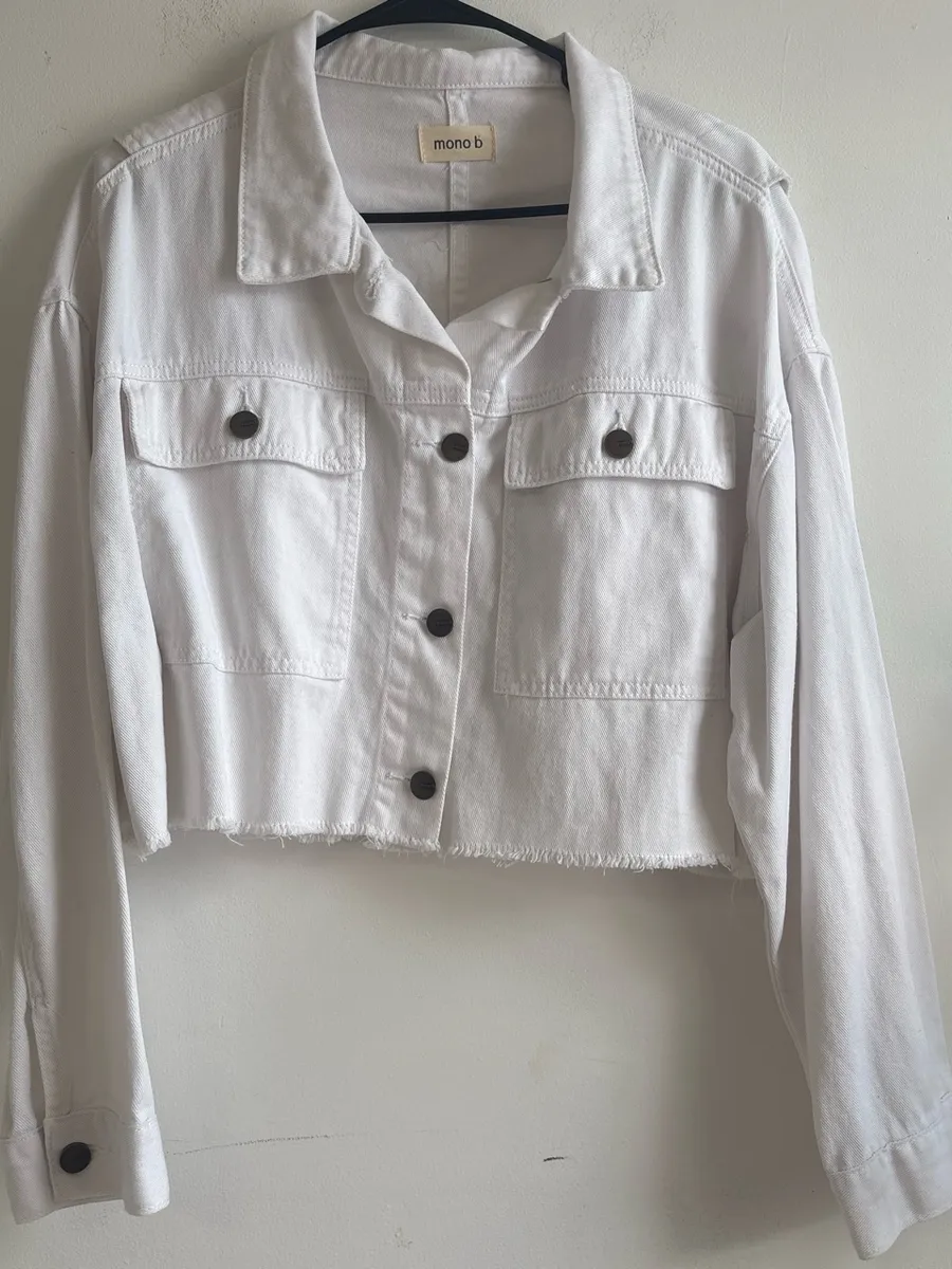Mono B White Cropped Denim Jacket Size L