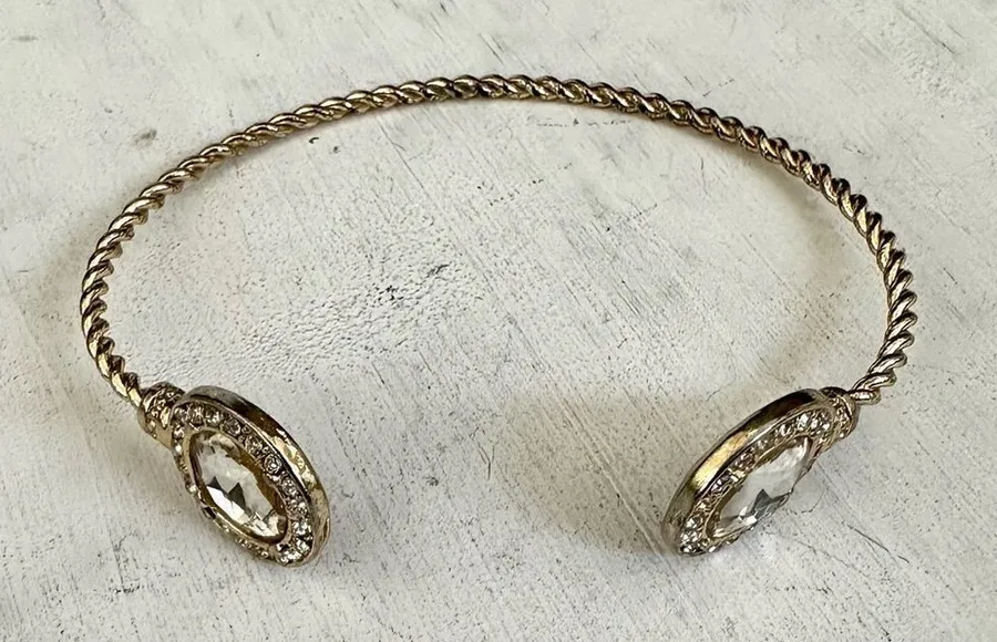 Gold tone rhinestone open bangle bracelet