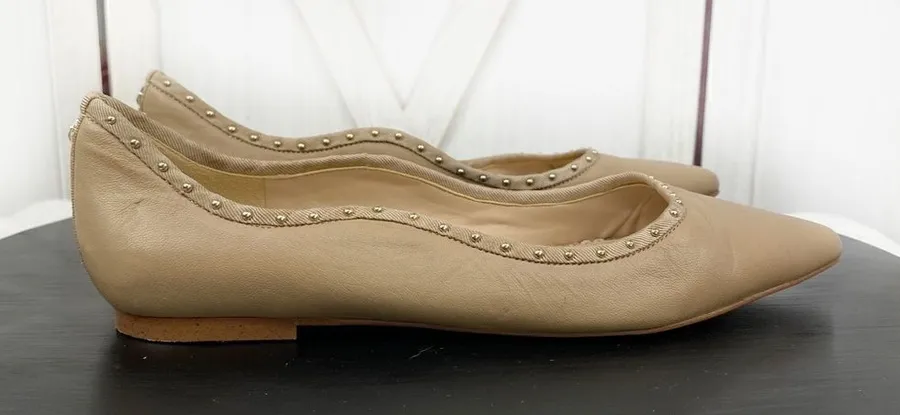 Sam Edelman Rivera Stud Trim Leather Ballet Flats Taupe Tan 7.5