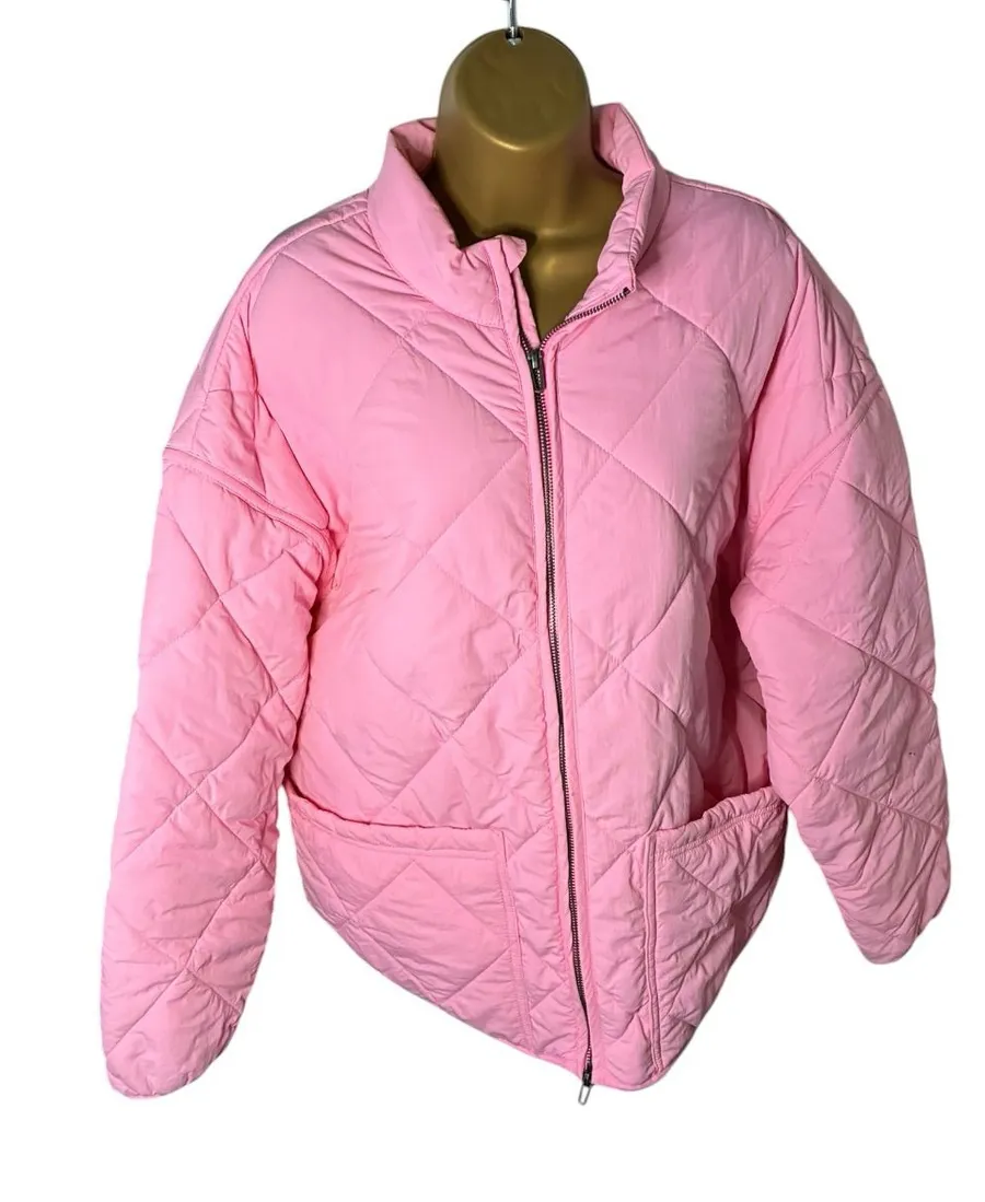 All in Motion Pink Quilted Puffer Jacket Full Zip Oversized L