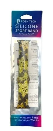 PoshTech Apple Watch Silicone Sports Band Gold winter wonderland snowflake NEW