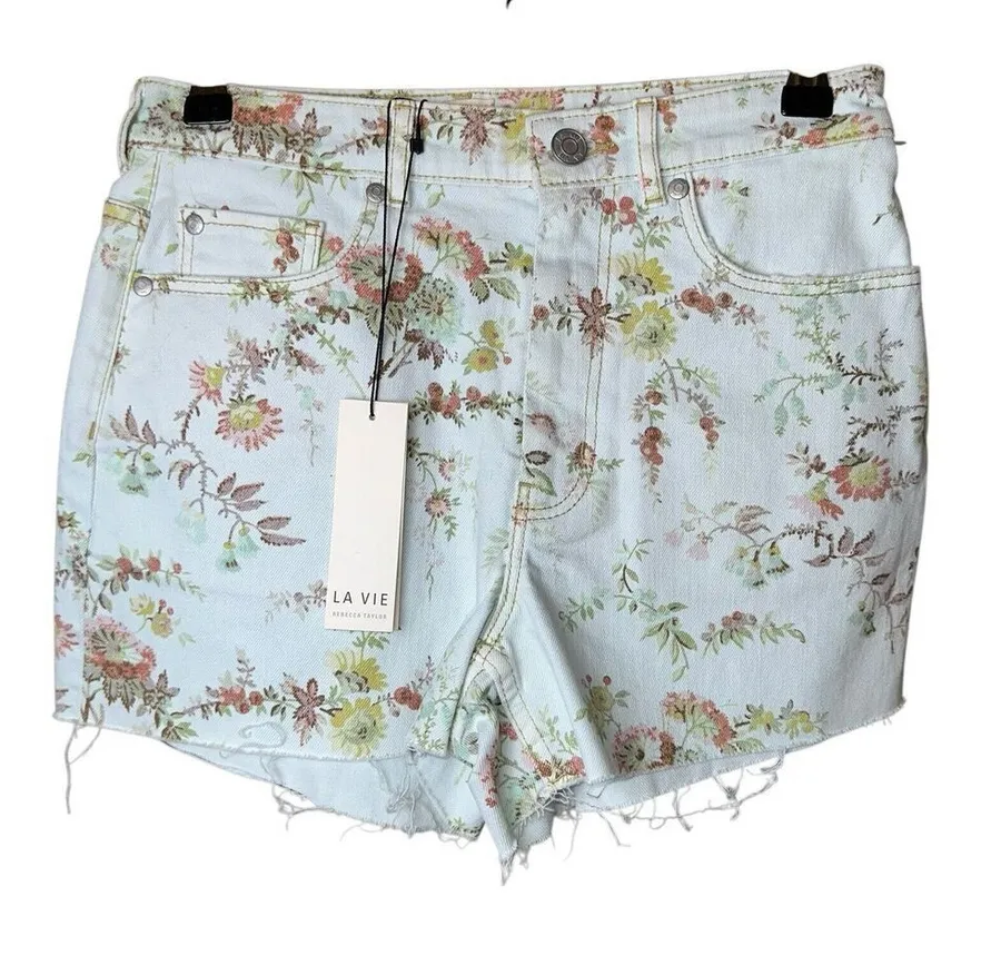 Rebecca Taylor La Vie Floral Frayed Denim Shorts 25 | Romantic Garden Cottage
