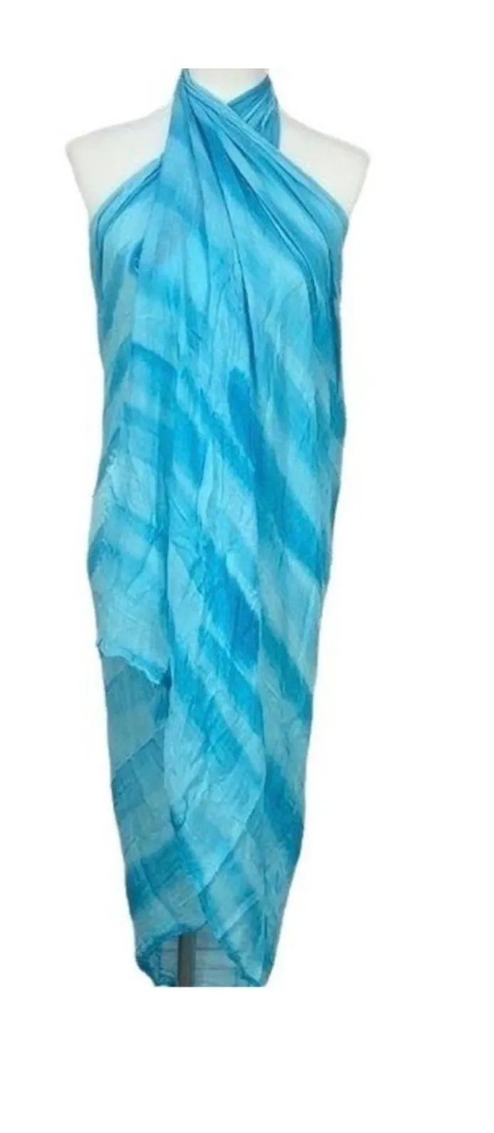 Like New Joe Fresh Teal Blue Fringed Scarf Sarong