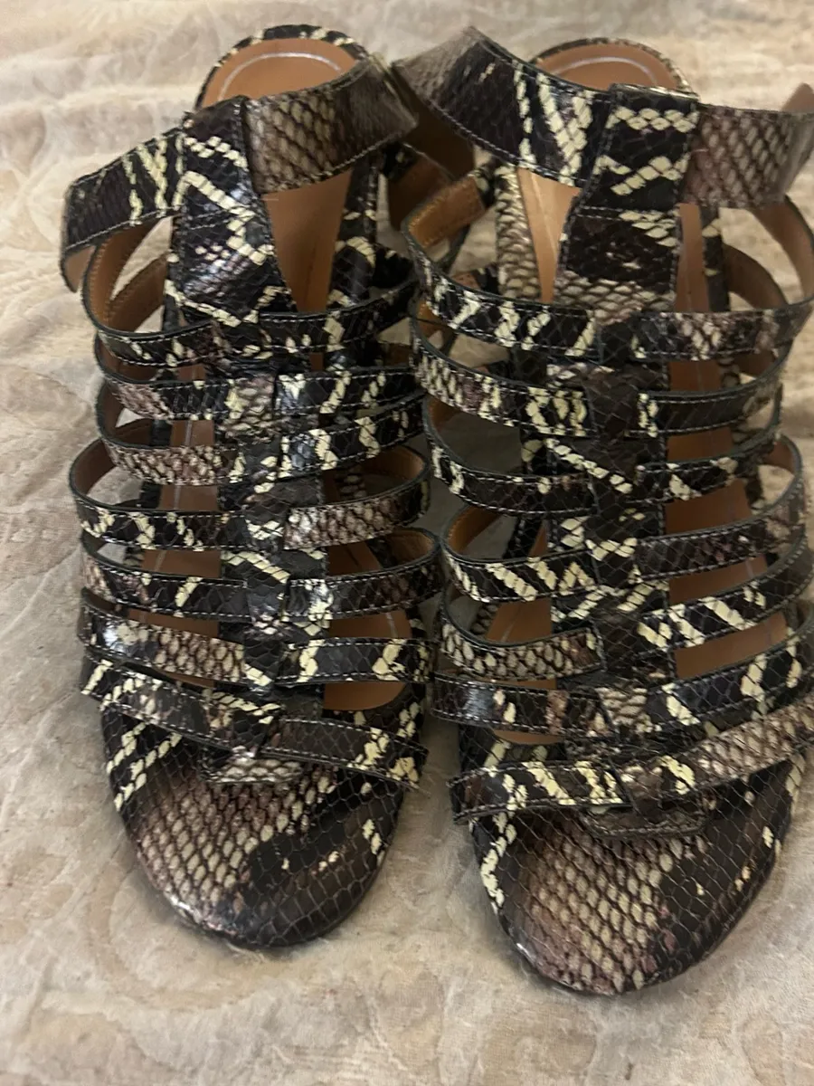 Vionic Sami Snake-Print Strappy Caged Block Heeled Sandals